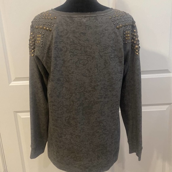 Soft Surroundings Gray Floral, Paisley design long sleeve with Studded details - Picture 2 of 5